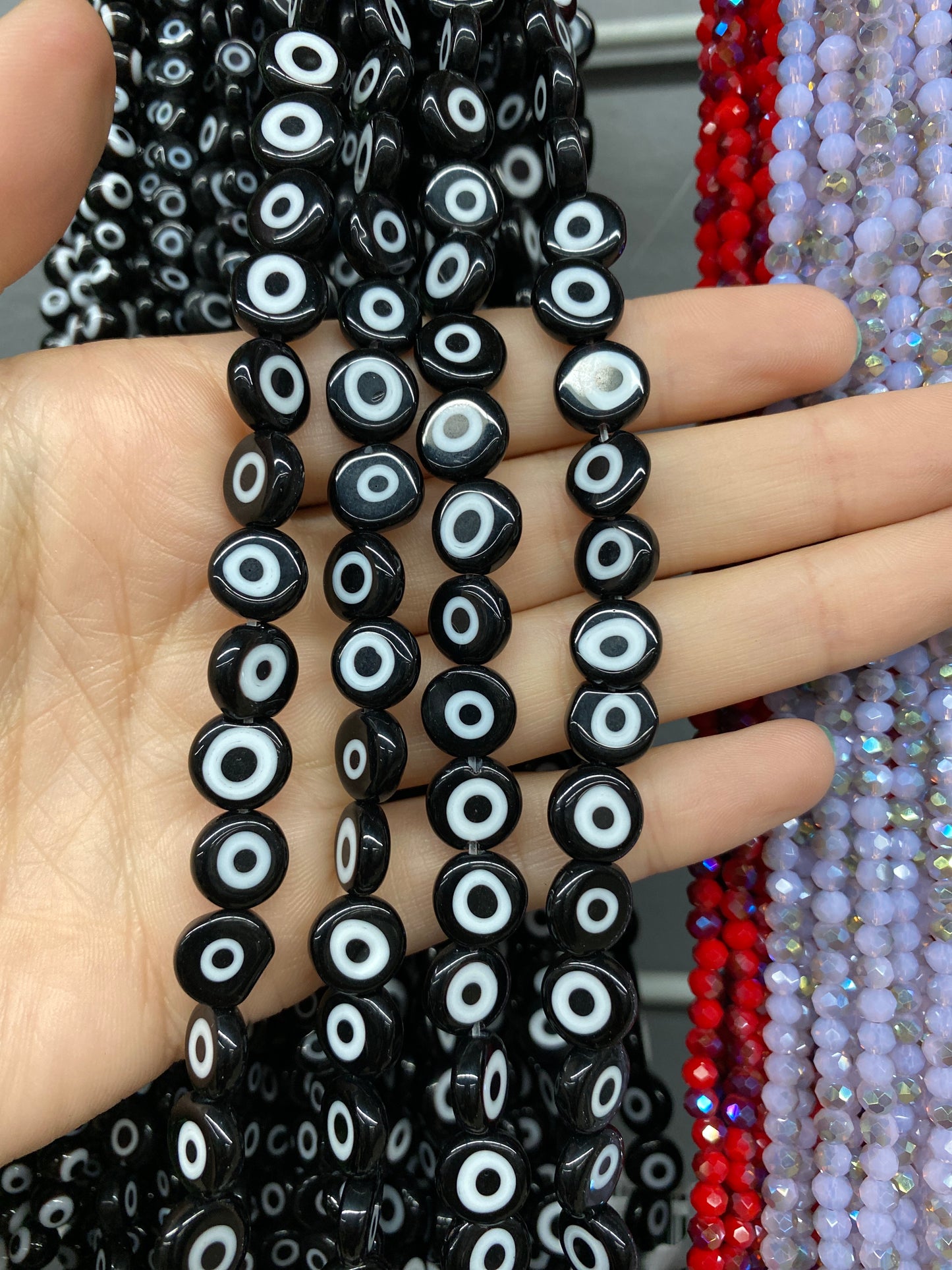 Flat Black Evil Eye Beads