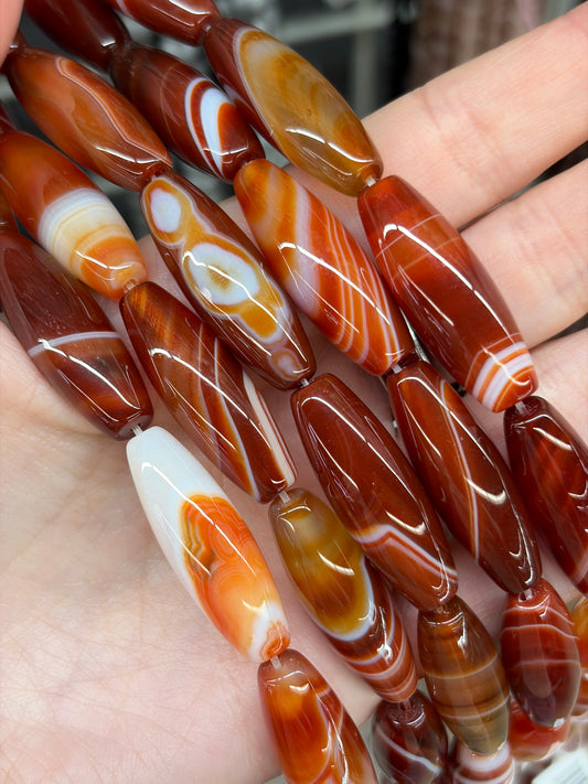 Red Banded Agate Barrel Beads