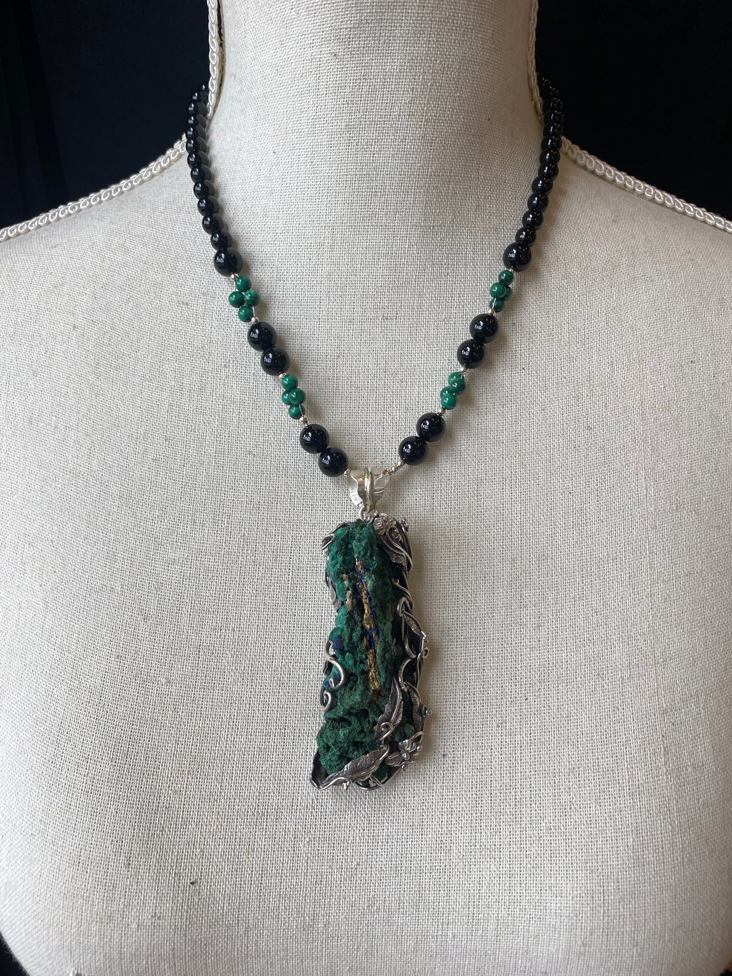 S.S. Shlomo Azurite Malachite and Jet Necklace