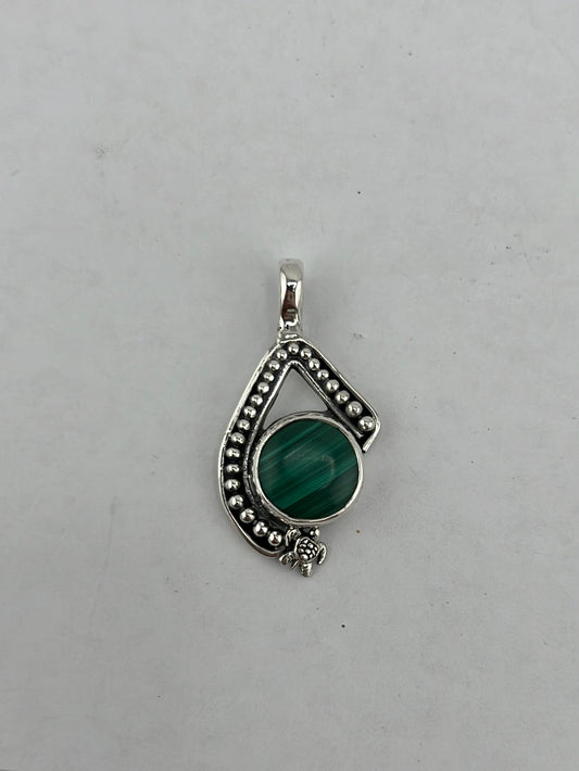 Sterling silver Shlomo designer malachite pendant available at wholesale and retail prices, only at our crystal shop in San Diego!