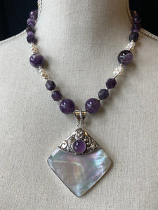 S.S. Shlomo Mother of Pearl and Amethyst Necklace