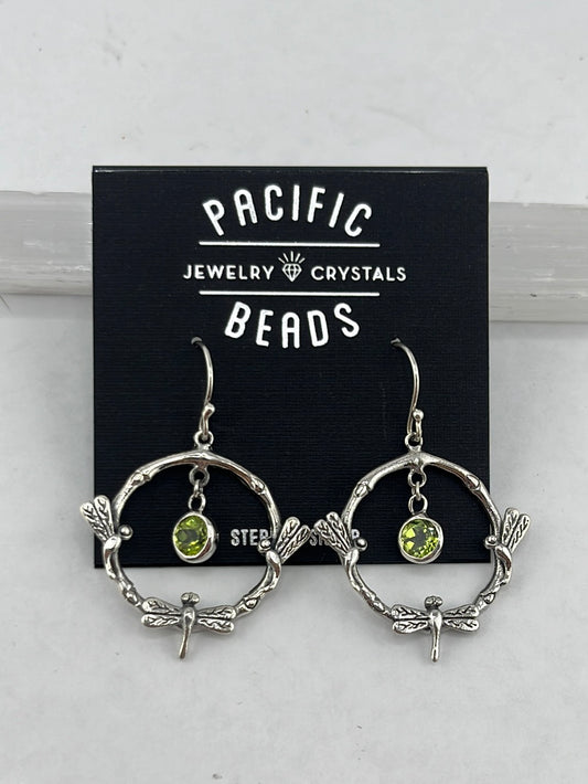 Pacific Beads peridot, citrine dragon fly earrings