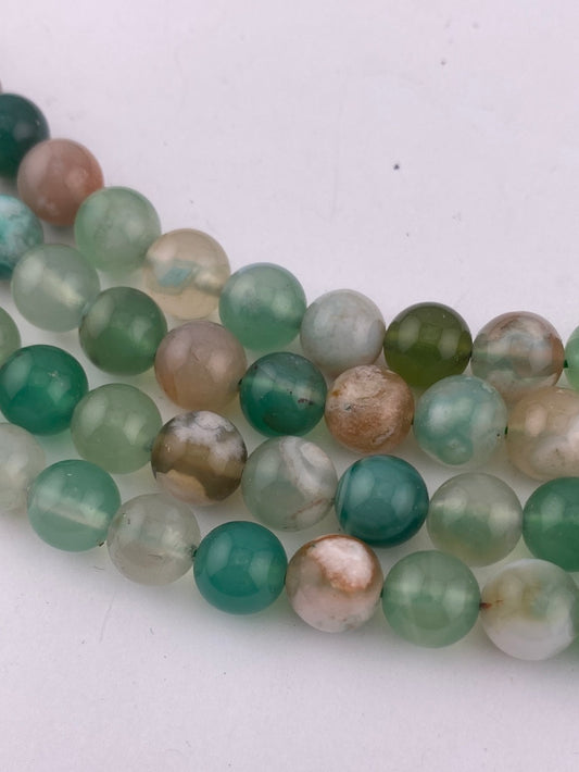 Green Flower Agate Beads