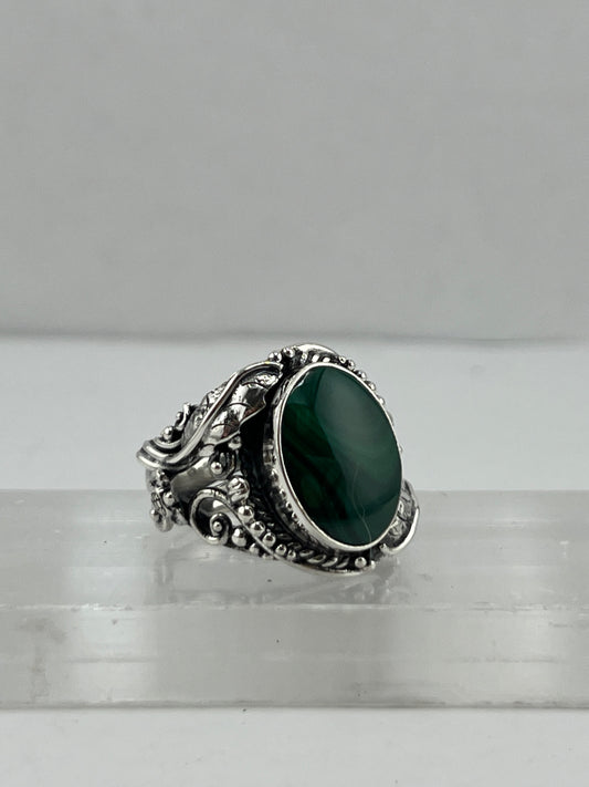 Sterling silver malachite ring designed by Shlomo available at wholesale and retail prices, only at our crystal shop in San Diego!