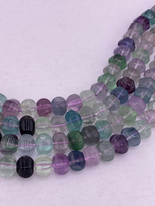 Hexagonal Rainbow Fluorite Rondelle Beads