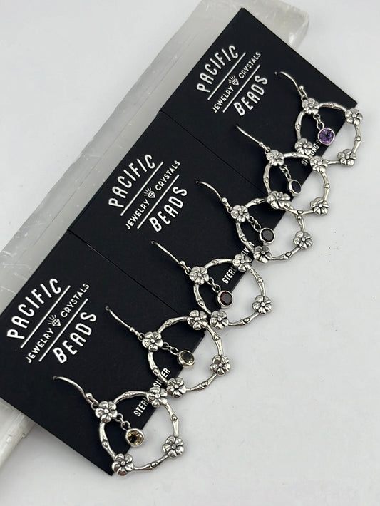 S.S. Faceted Stone Floral Wreath Earrings