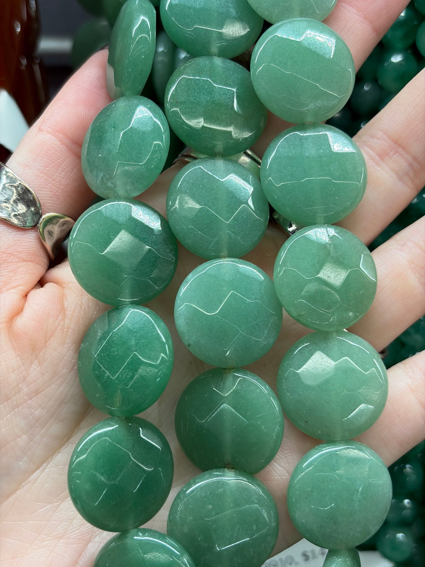 Faceted Green Aventurine Coin Beads