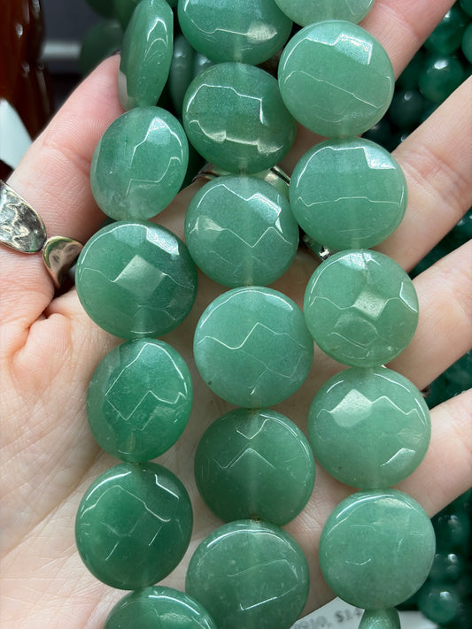 Faceted Green Aventurine Coin Beads
