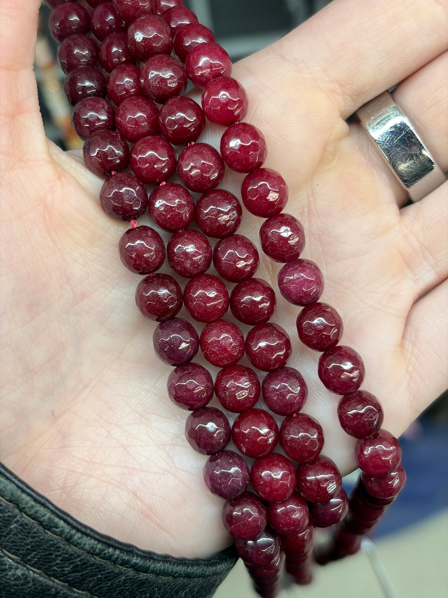 Faceted Ruby Jade Beads