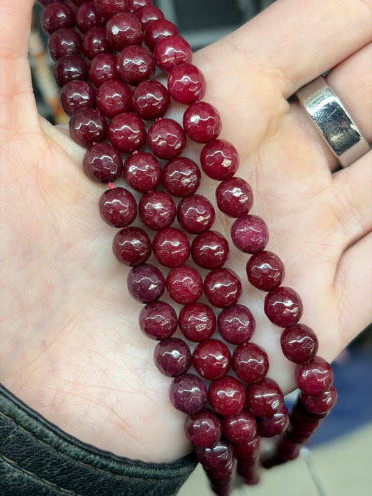 Faceted Ruby Jade Beads