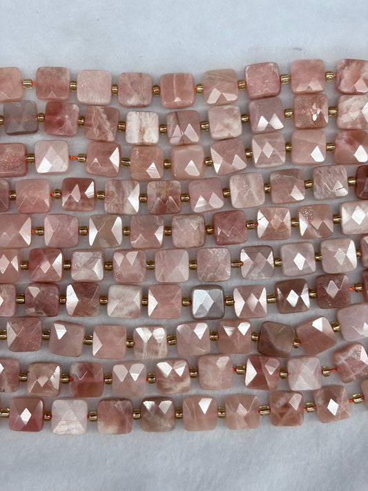 Faceted Peach Moonstone Square Beads