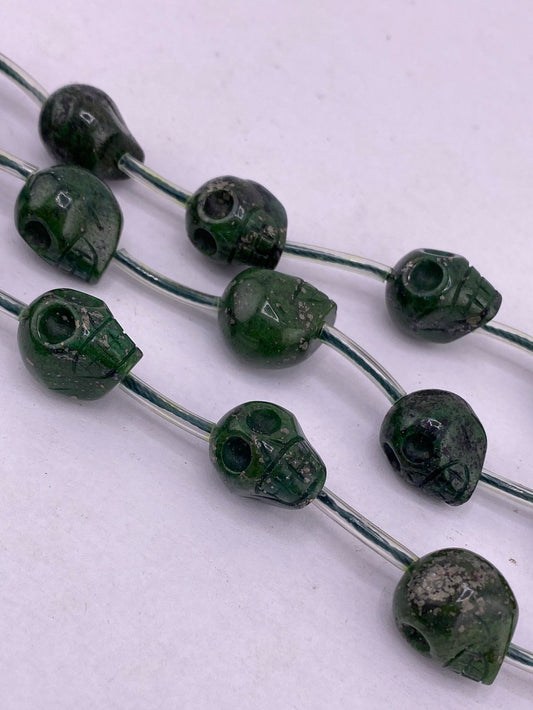 Green Chalcopyrite Skull Beads