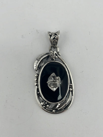 S.S. Shlomo Black Onyx and Herkimer Diamond Pendants