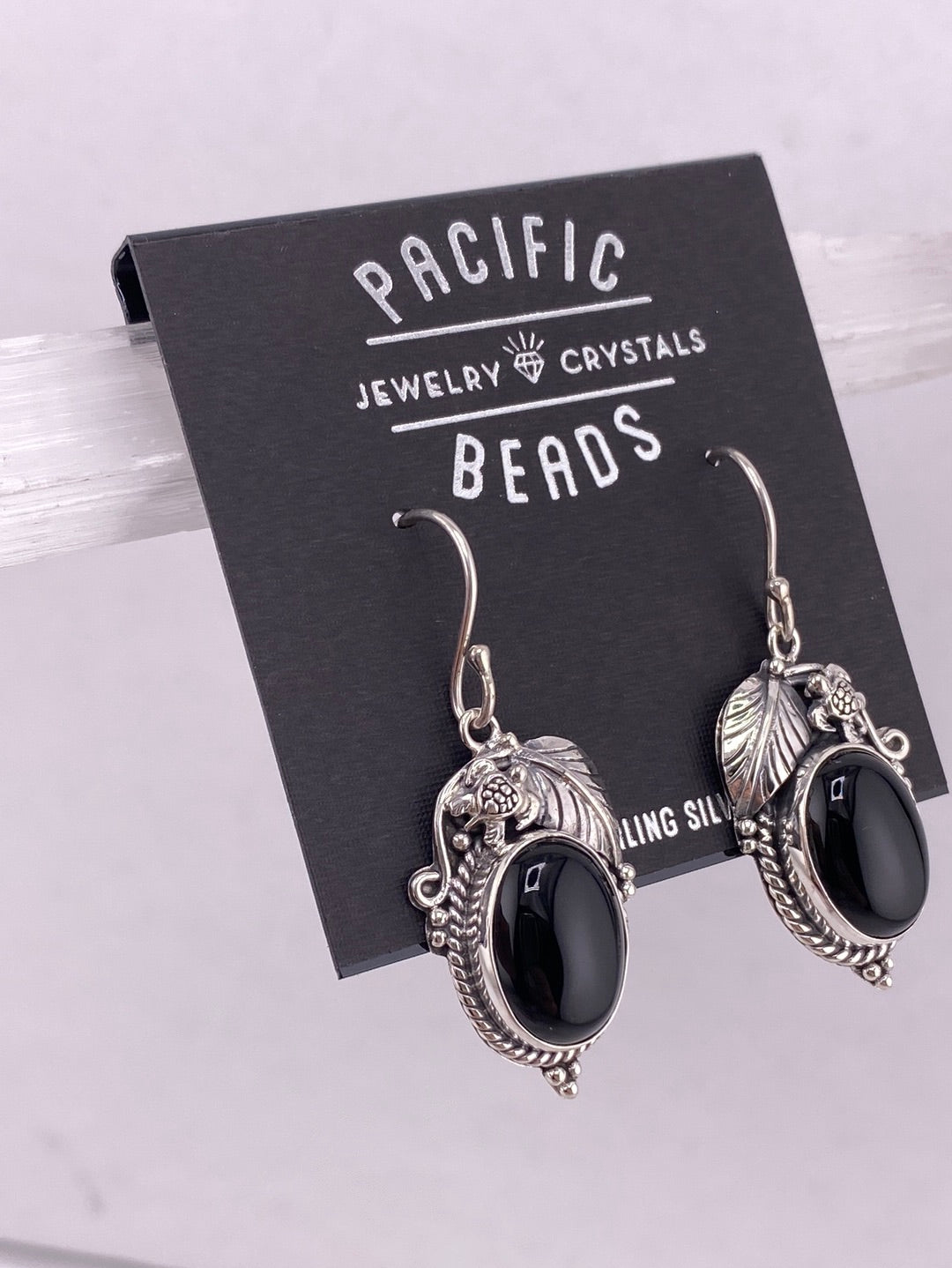 Sterling silver black onyx earrings designed by Shlomo available at wholesale and retail prices, only at our crystal shop in San Diego!