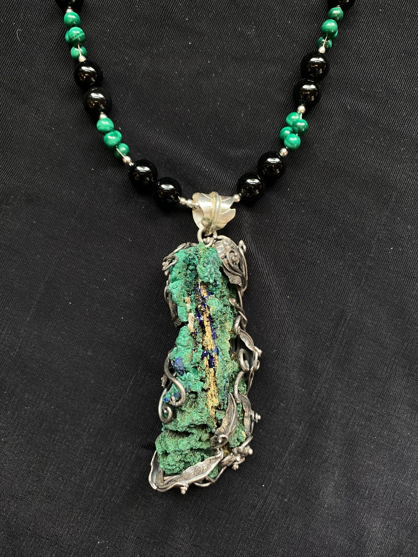 S.S. Shlomo Azurite Malachite and Jet Necklace