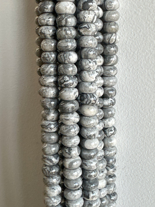 Grey Picasso Jasper Rondelle Beads
