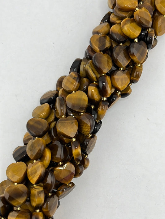 Faceted Tiger Eye Heart Beads