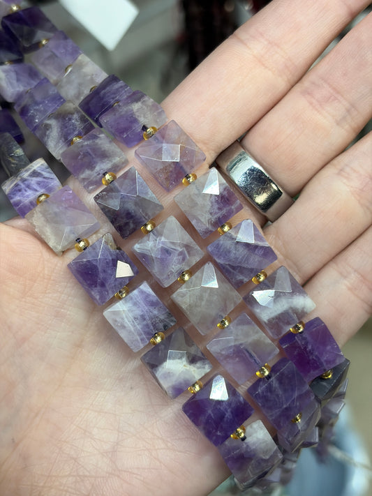 Faceted Chevron Amethyst Square Beads