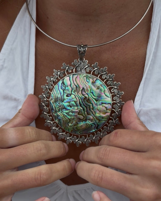 S.S. Shlomo Abalone Dragonfly Circle Pendant