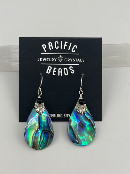 S.S. Abalone and Black Onyx Teardrop Earrings