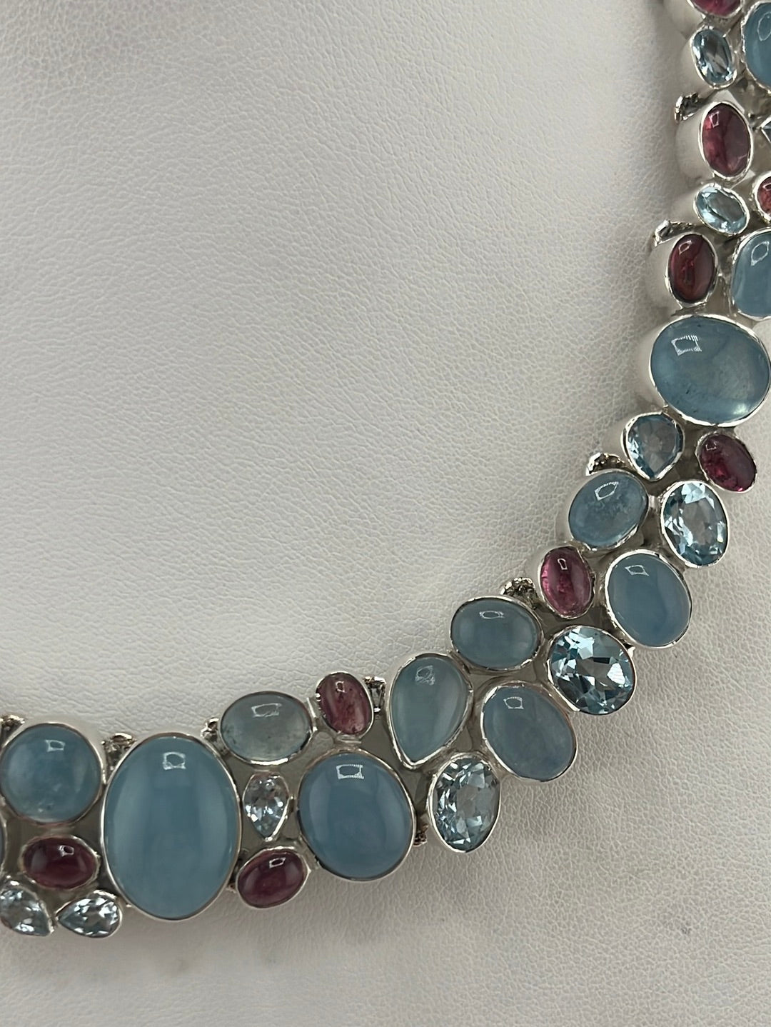 S.S. AAA Grade Aquamarine, Topaz, and Tourmaline Necklace