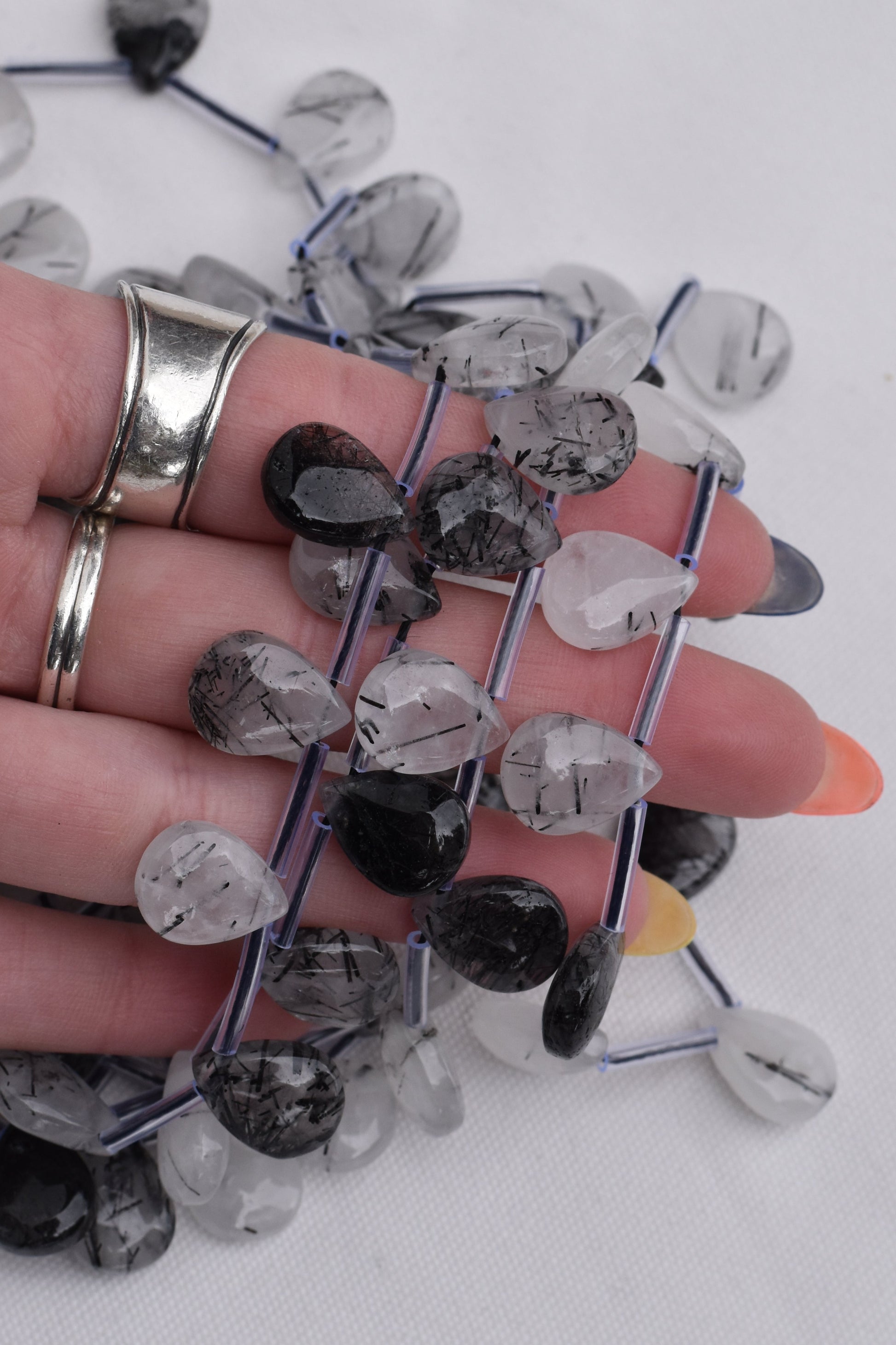 Crafting supplies such as Black Rutilated Quartz Beads available at wholesale and retail prices, only at our crystal shop in San Diego! 