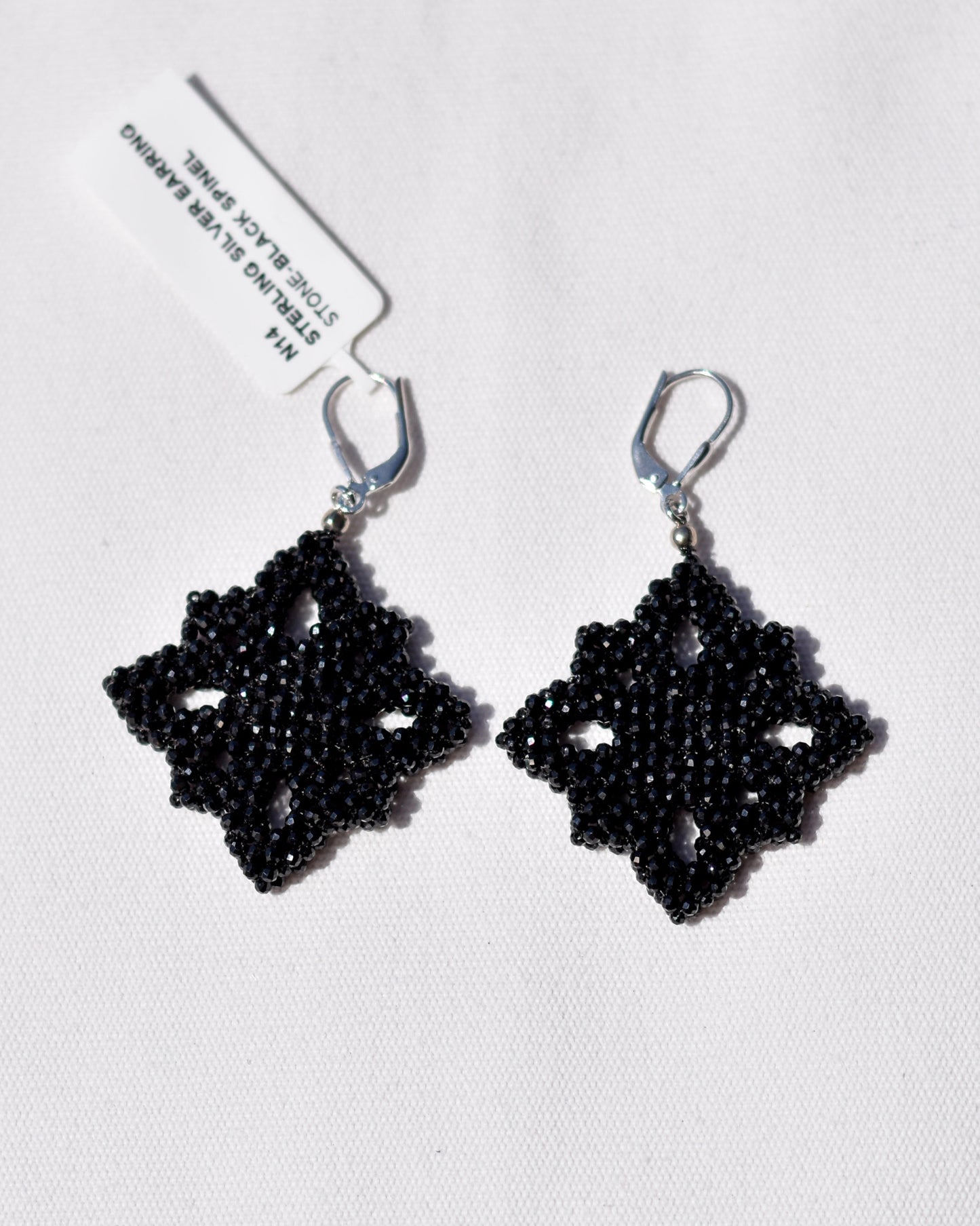 S.S. Faceted Black Spinel Beaded Flower Earrings