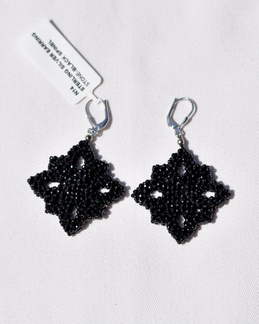 S.S. Faceted Black Spinel Beaded Flower Earrings
