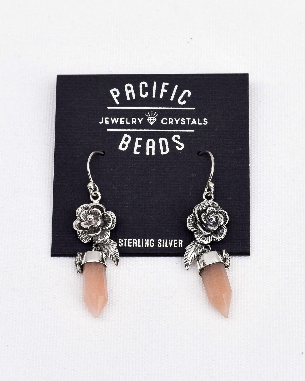 S.S. Shlomo Peach Moonstone Rose Drop Earrings