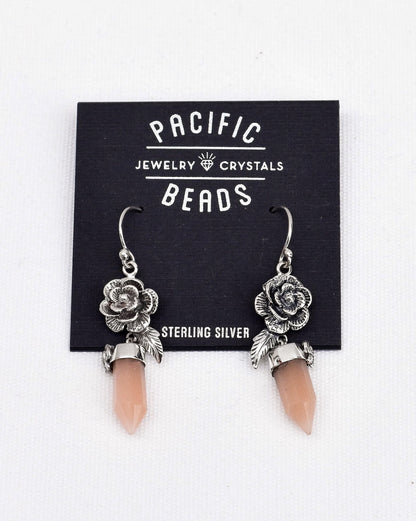 S.S. Shlomo Peach Moonstone Rose Drop Earrings