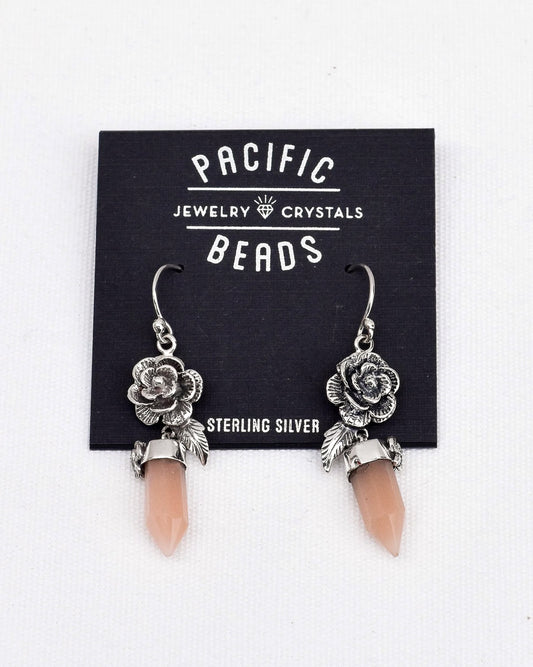 S.S. Shlomo Peach Moonstone Rose Drop Earrings