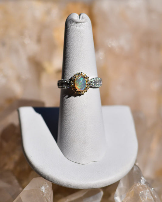 S.S. 14k Gold Opal and Zircon Adjustable Rings