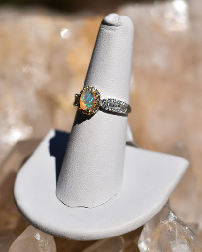 S.S. 14k Gold Opal and Zircon Adjustable Rings