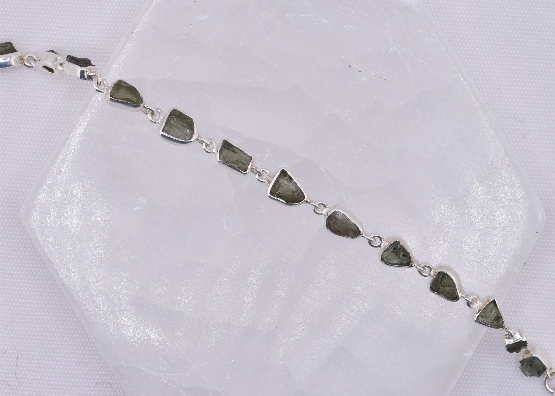  Sterling silver Moldavite Bracelet available at wholesale and retail prices, only at our crystal shop in San Diego!