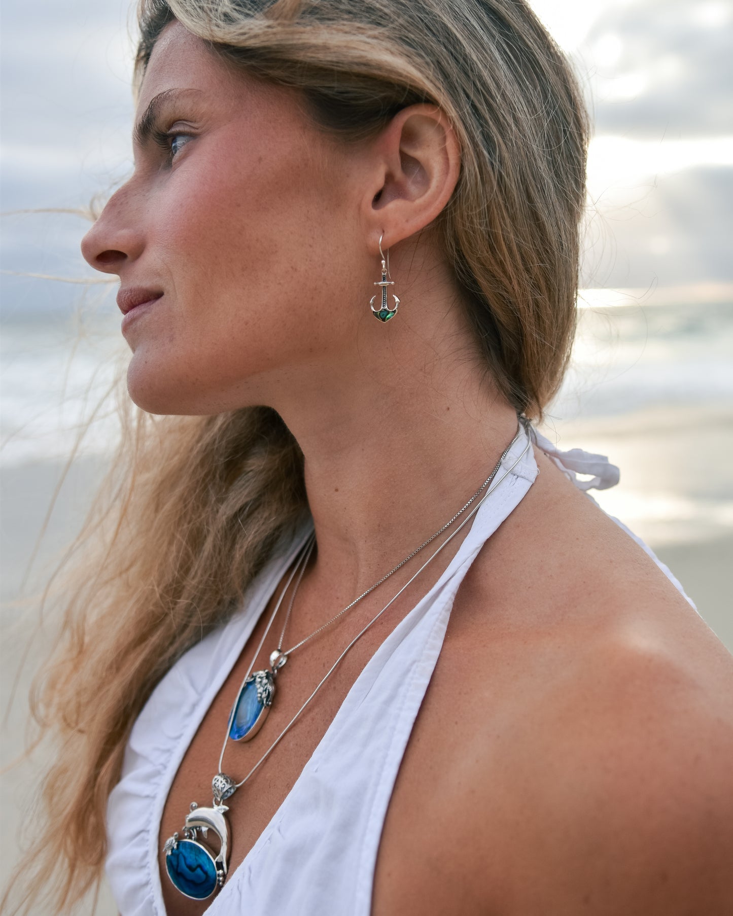 S.S. Abalone Anchor Earrings