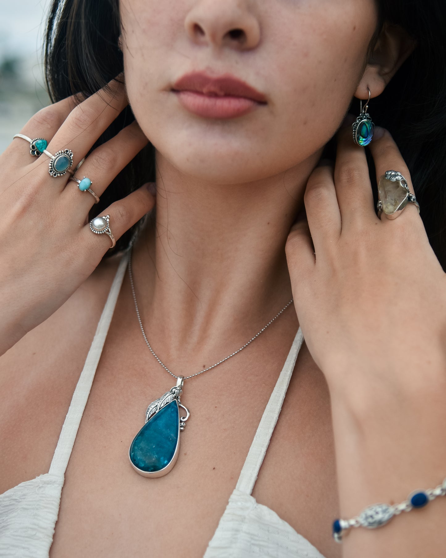 S.S. Shlomo AAA Apatite Teardrop "Neptune" Pendants