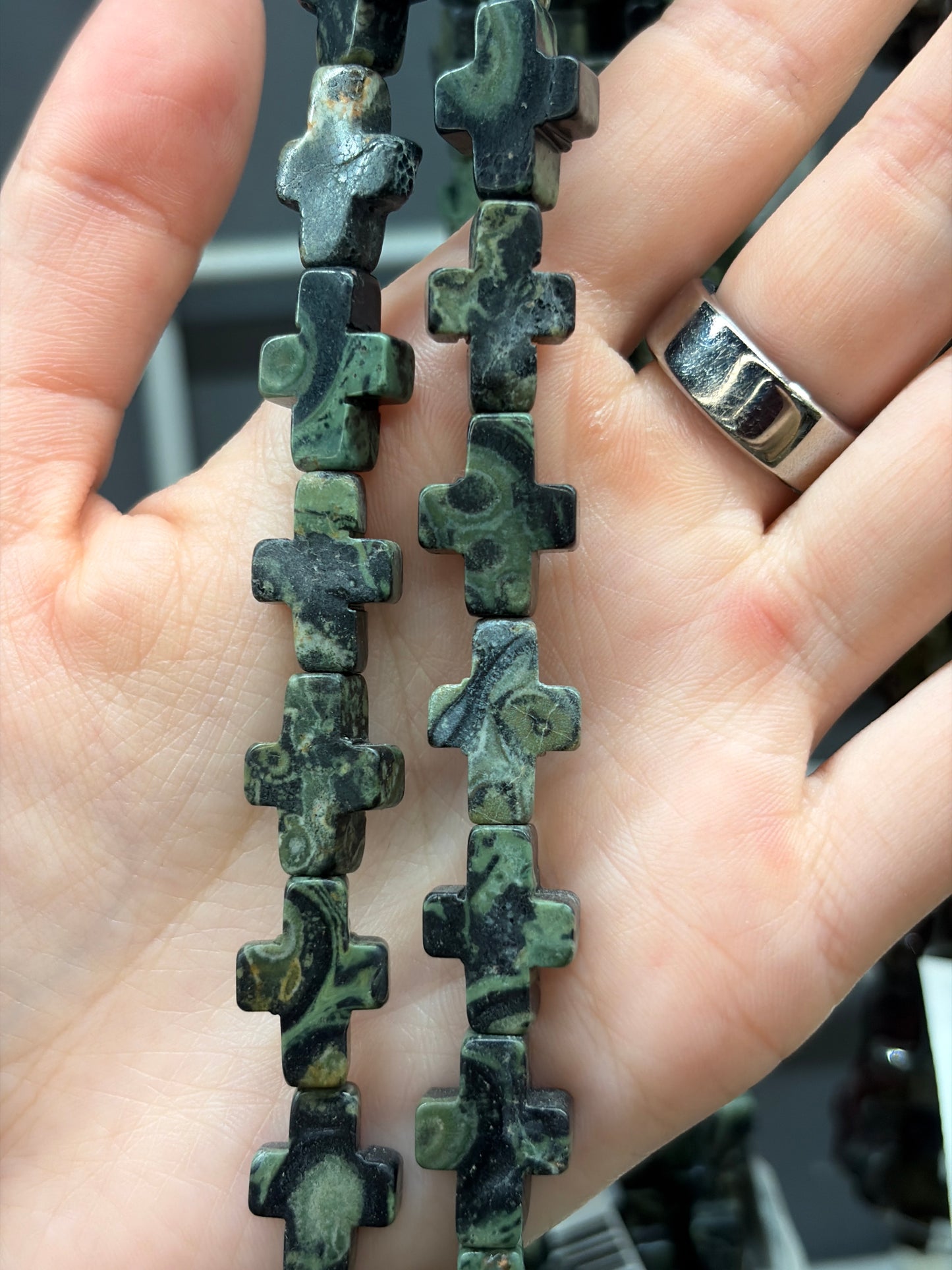 Kambaba Jasper Cross Beads