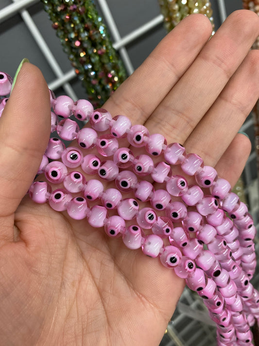 Round Pink Evil Eye Beads