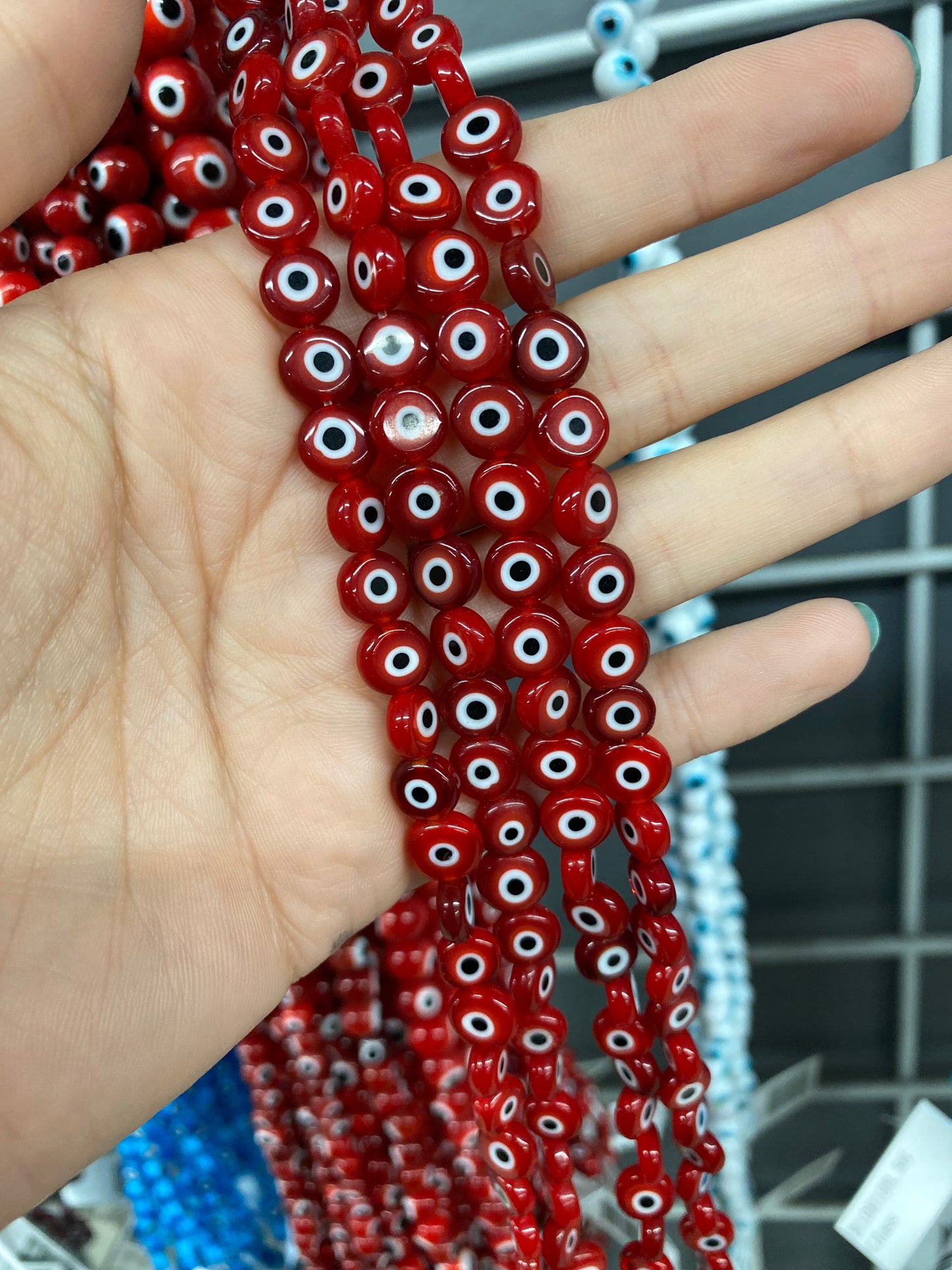 Flat Red Evil Eye Beads