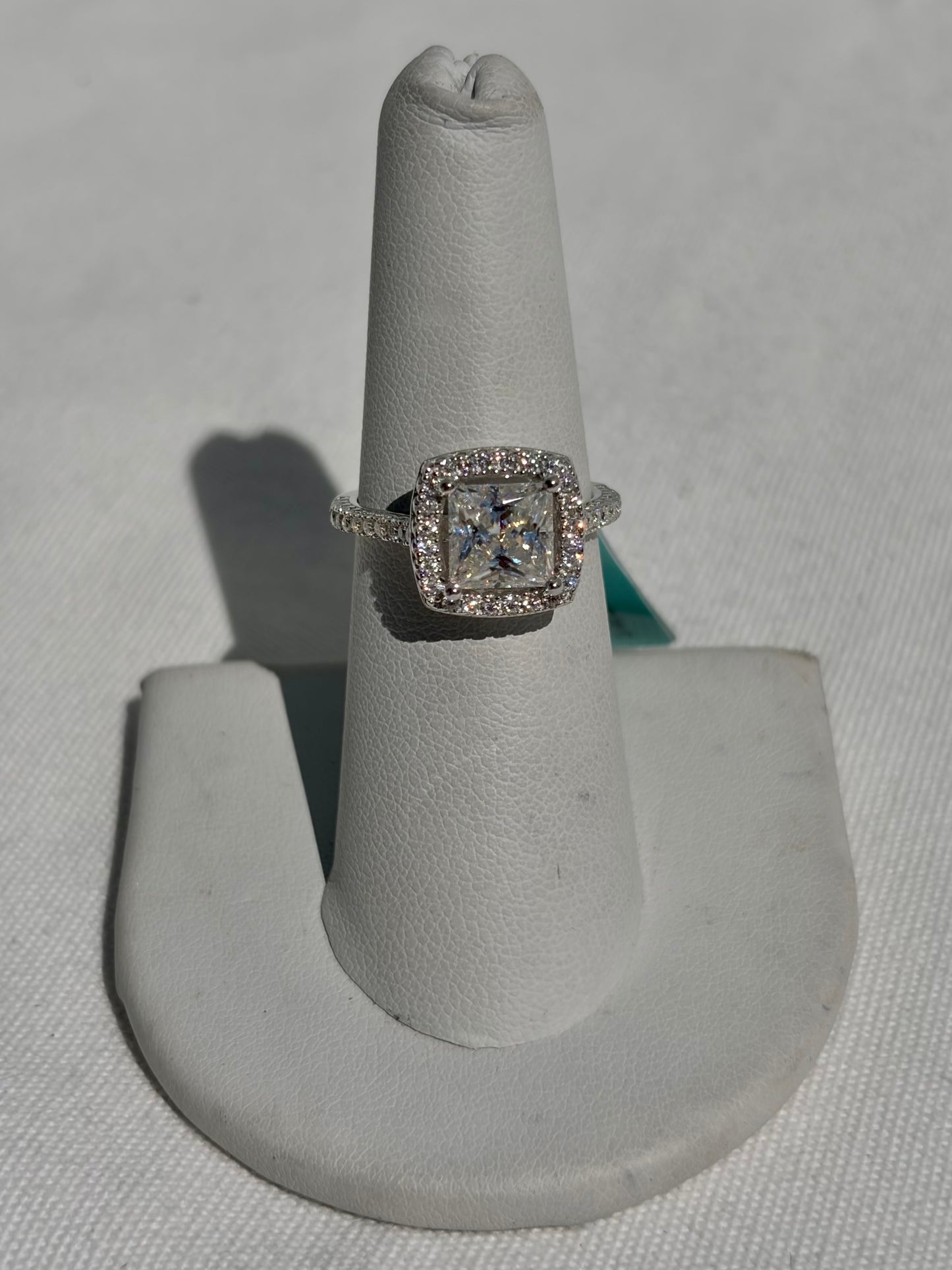 S.S. Moissanite Floating Halo Princess Rings