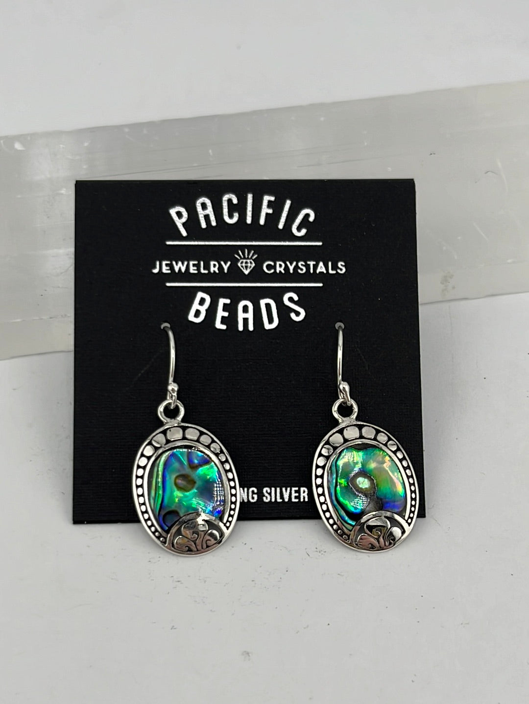 Sterling silver abalone drop earrings from Bali available at wholesale and retail prices, only at our crystal shop in San Diego! 