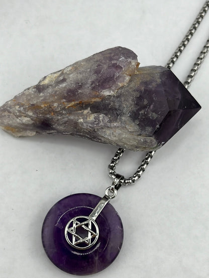 Stainless Steel Amethyst Star of David Necklaces