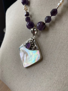 S.S. Shlomo Mother of Pearl and Amethyst Necklace