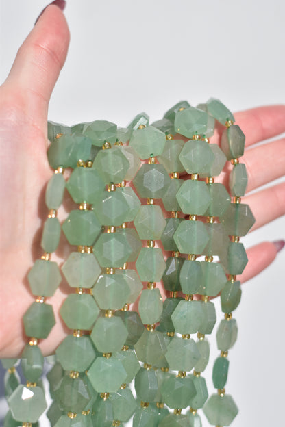 Faceted Green Aventurine Hexagon Beads