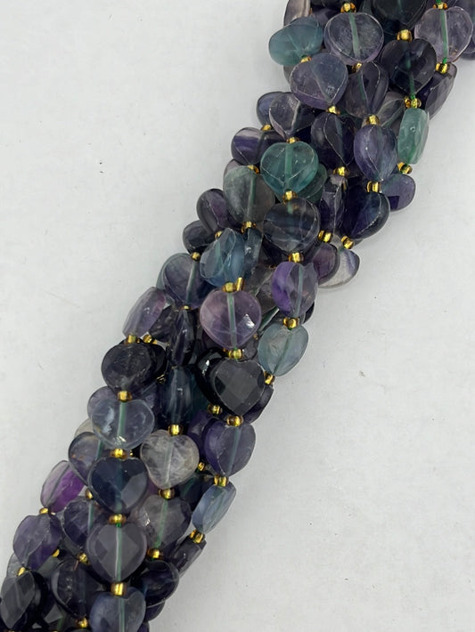 Faceted Rainbow Fluorite Heart Beads
