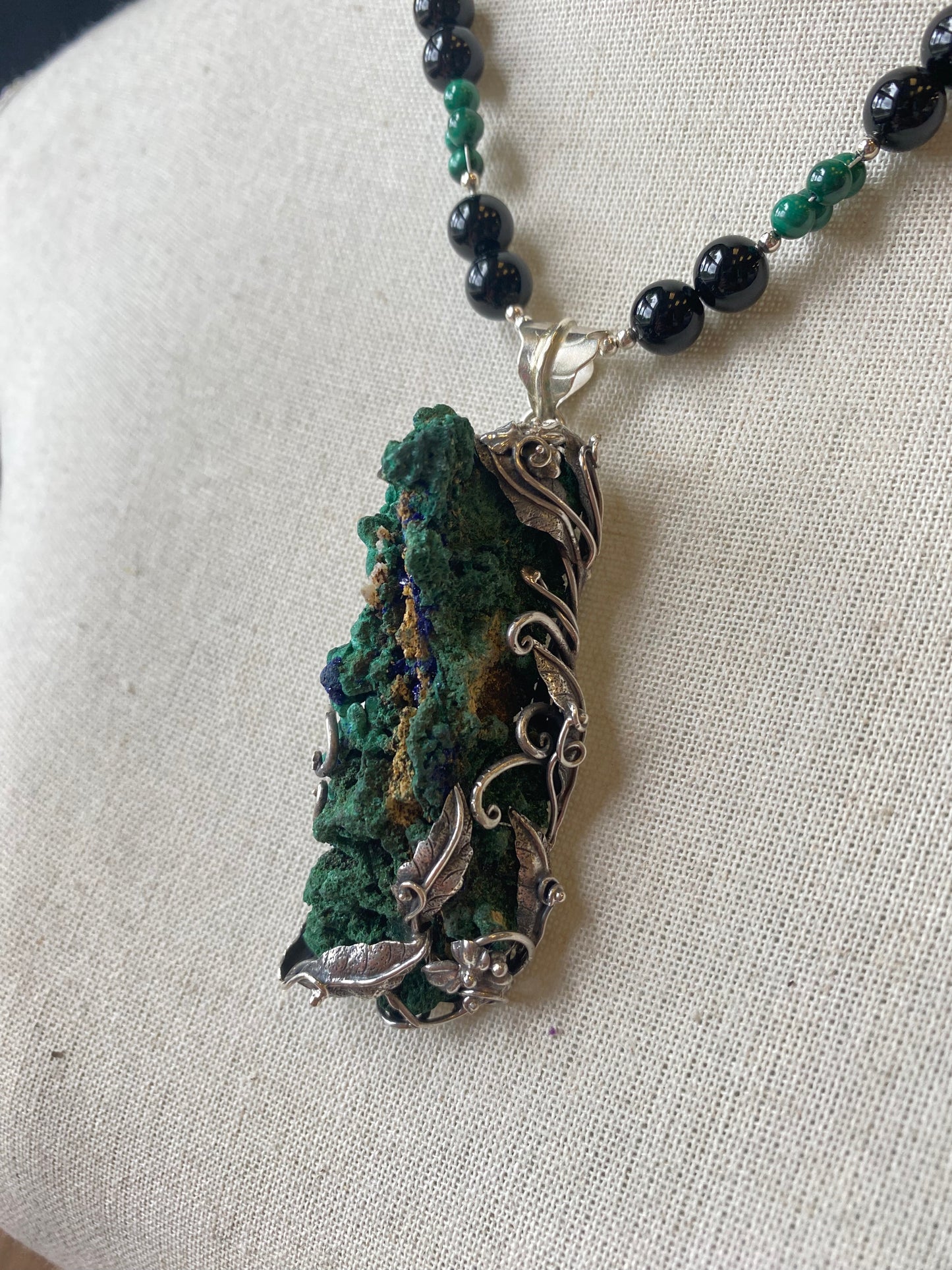 S.S. Shlomo Azurite Malachite and Jet Necklace