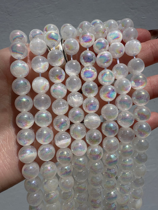 Iridescent White Selenite Beads