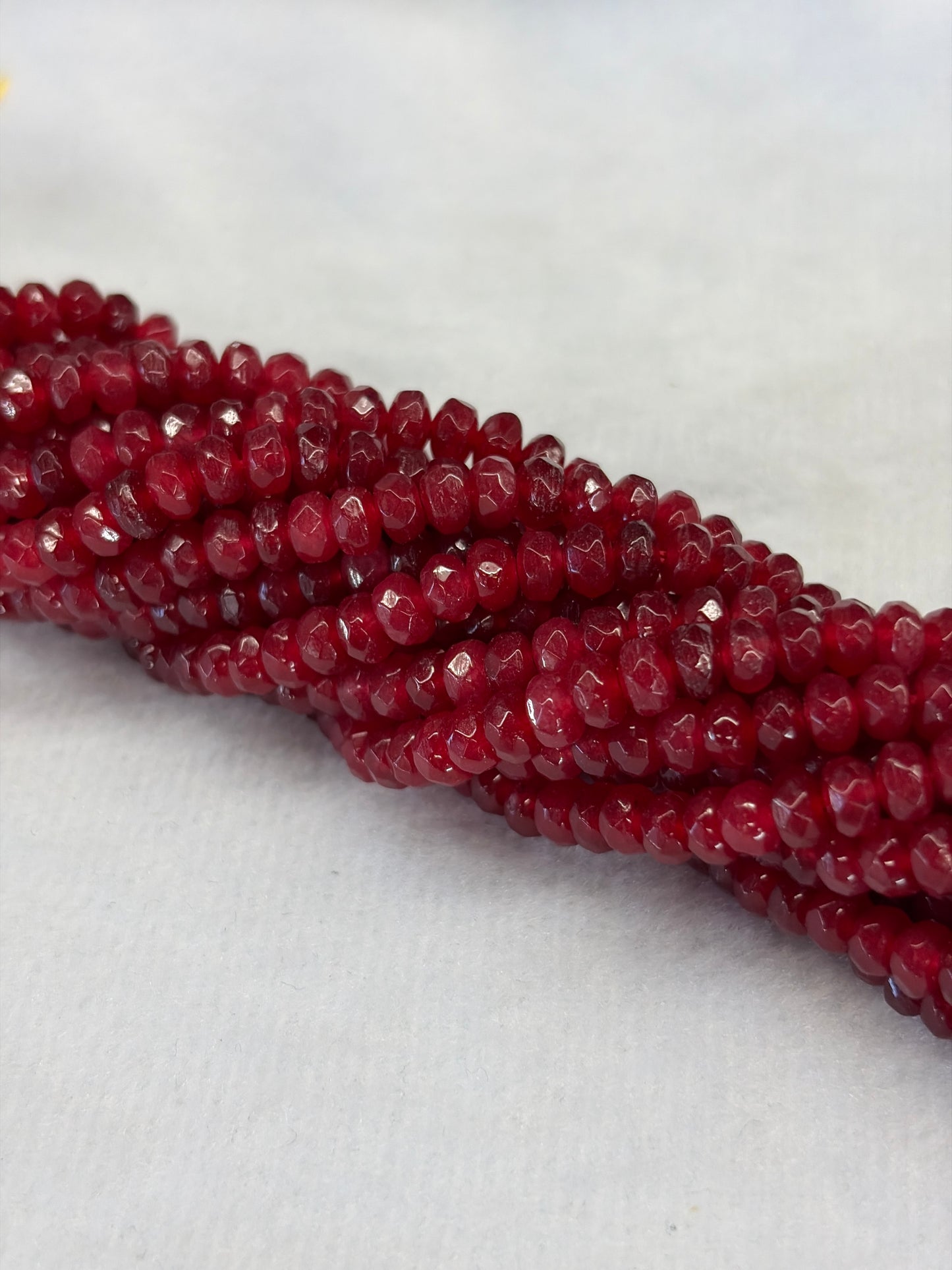 Faceted Ruby Agate Rondelle Beads