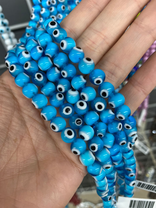 Round Light Blue Evil Eye Beads