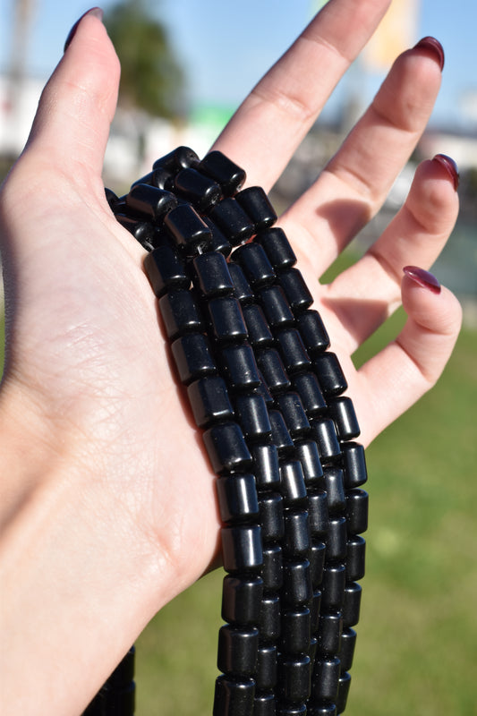 Crafting supplies such as black onyx tube beads available at wholesale and retail prices, only at our crystal shop in San Diego